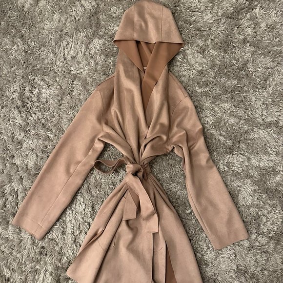 ZARA BASICS FAUX SUEDE JACKET HOODED PINK SIZE M - Picture 5 of 7
